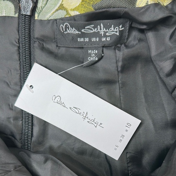 NWT Miss Selfridge Mini Dress With Faux-Fur Trim in Floral Jacquard Size 6 - Picture 11 of 16